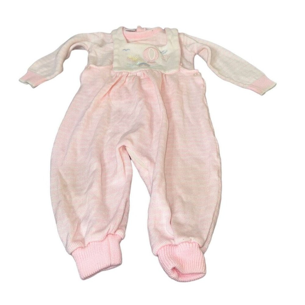 Vintage All Mine Toddler Girls 2 Piece Set Sz 18M Knit Sweater & Overalls Pink